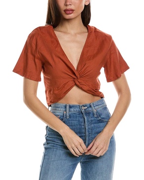 twist linen-blend top