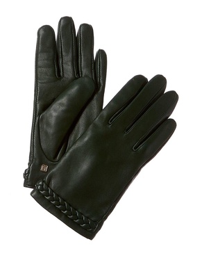 braid cuff cashmere-lined leather gloves