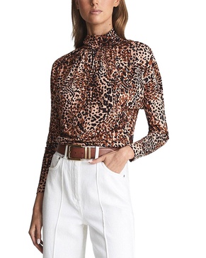 serena leopard print keyhole wool-blend top