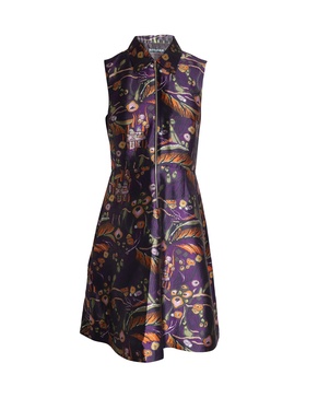 sleeveless printed knee-length dress in multicolor wool silk