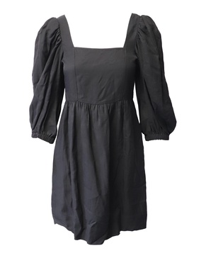 puffed sleeve mini dress in black viscose