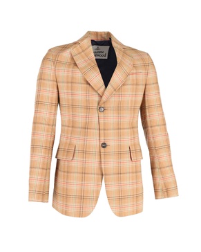 checkered blazer in beige cotton