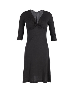 twist front v-neck dress in black polyester