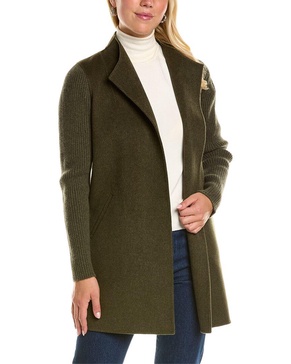 Forte Cashmere Ribbed Sleeve Wool & Cashmere-Blend Coat