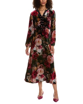 Johnny Was Rosa Velvet Front Notch Silk-Blend Maxi Dress