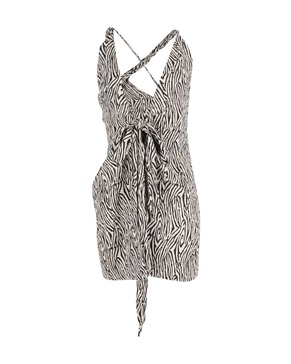 crinkled crepe mini wrap dress in animal print viscose