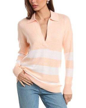 stripe split neck polo cashmere-blend sweater