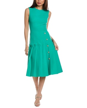 Oscar de la Renta Pleated Wool-Blend A-Line Dress