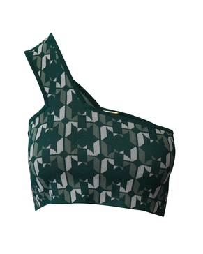 one-shoulder crop top in green viscose