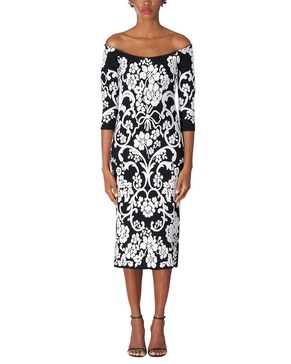 Carolina Herrera Off Shoulder Scoop Neck Fitted Midi Dress