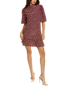 The Kooples Puff Sleeve Silk-Blend Mini Dress