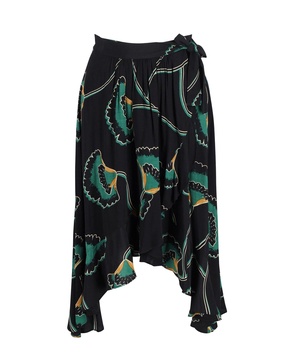 lena gingko print wrap skirt in black viscose