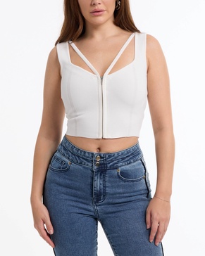 women's zip front corset sweater top