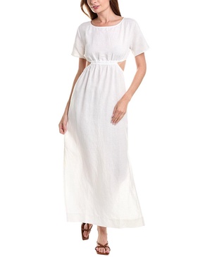 air linen-blend boatneck cutout maxi dress