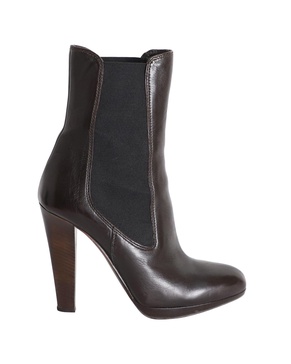 high heel ankle boots in brown leather