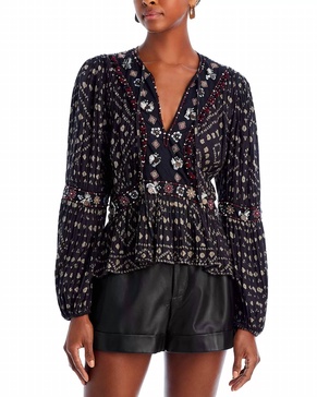 maja embroidery long sleeve top in black