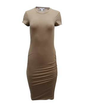 ruched t-shirt dress in tan cotton