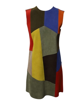 patchwork dress in multicolor suede