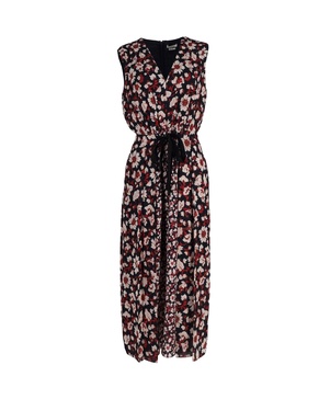 tie-detailed pleated midi dress in floral-print polyester