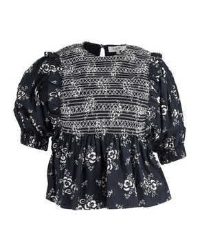 alessia print smocked floral print top in black cotton