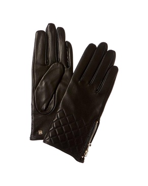 diamond quilted cashmere-lined leather gloves