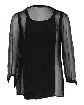 long-sleeve sheer top in black silk