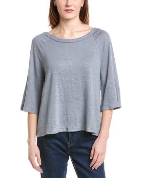 3/4 flouncy sleeve raglan linen-blend t-shirt