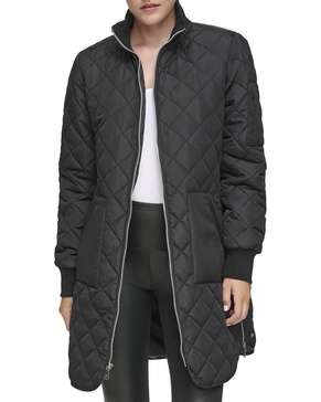 womens andrew marc quilted longline jacket, m