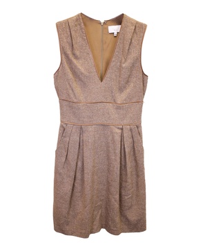 adam lippies v-neck sleeveless dress in beige wool