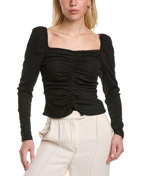 BCBGMAXAZRIA Women's Fitted Long Sleeve Top Ruched Bodice Sweetheart Neck Shirt