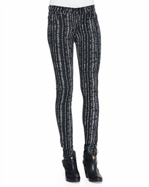 women barcode printed mid rise skinny jeans leggings in black/white