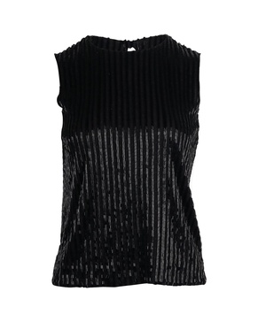 beaded sleeveless top in black cotton