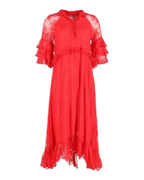 rossano ruffled dress in red silk