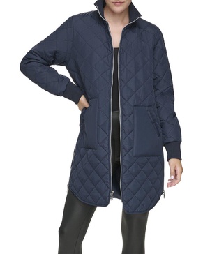 womens andrew marc quilted longline jacket, l