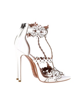 alaïa laser-cut sandals in white leather