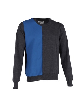 colorblock crewneck sweater in gray and blue cotton