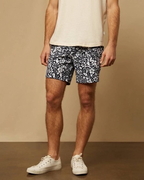 men elastic calder 6" swim trunks in navy/white botanic silhouettes