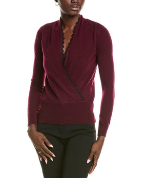 lace trim surplice cashmere sweater