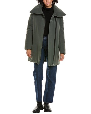 asymmetrical wing collar puffer coat