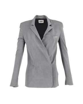 double-breasted notched lapel blazer in grey viscose