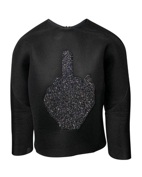 beaded long sleeve top in black polyester