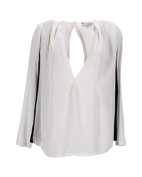 sandro v-neck blouse in grey silk