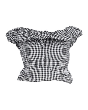 mina off-the-shoulder gingham top in black and white cotton