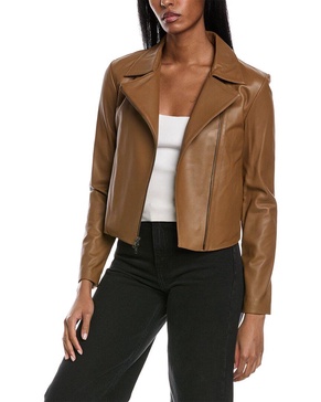 classic leather zip front jacket