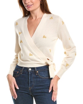 wool & cashmere-blend bee embroidery wrap cardigan