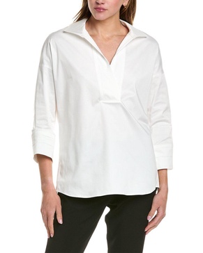 Elie Tahari Drop-Shoulder Split Neck Blouse