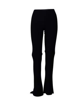 slim fit semi bell bottom striped leggings in navy blue viscose