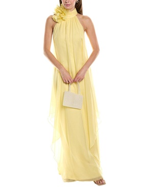 Halston Ginnie Chiffon Cape Gown