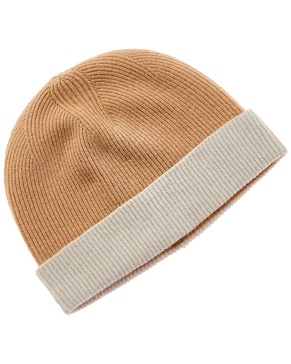 colorblocked turn up cashmere beanie