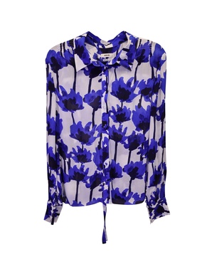 floral tie neck chiffon blouse in blue viscose